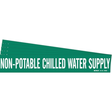 Brady NON-POTABLE CHILLED WATER SUPPLY Pipe Marker Style 1HV WT on GN 1 per Card, 5 PK 106123-PK